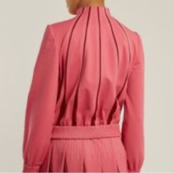VALENTINO PANELED JACKET SALMON PINK RED ZIPPER FRONT HIGH NECK ITALIAN FABRIC 6 - Picture 2 of 15